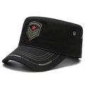 Casquette militaire noire avec broderie étoile rouge et détails de couture contrastés - Badge Étoile Pentagramme / Style Cinq Étoiles Noir