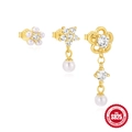 Juego de 3 pendientes en plata S925 dorada con perlas y circonitas de estrella - Plata 925 / Dorado #4