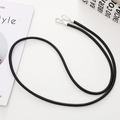 Detail of black leather crossbody phone strap with premium silver metal clasp hardware - 6mm Round Rope / 62cm / Black