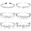 Silver bridal headband set featuring pearl flowers and rhinestone leaf designs - Silver 6-Piece Set Style 24# (As Pictured)