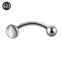G23 solid titanium curved barbell with a clear round zircon stud for eyebrow piercing - White Zircon