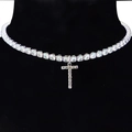 Silver letter T pendant necklace with sparkling rhinestones on a tennis chain - Letter T [Silver]