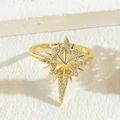 Anillo estrella polar bañado en oro de 14K con circonitas blancas y diseño ajustable - Estilo Anillo de Estrella Hexagrama