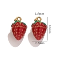 3D strawberry pendant with red enamel and green leaves in 16x9.5mm size for DIY - Medium Strawberry