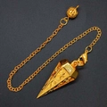 Golden copper hexagonal pyramid pendulum with vintage patterns and a delicate fine chain - Gold