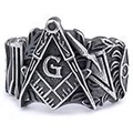 Vintage silver Freemason Masonic ring with square, compass, and letter G symbols - US 7 / Retro Masonic Theme Ring (14206) / Retro Silver (14206)