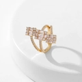 Gold-plated open ring with three pink rectangular zircons and micro-pave accents - Style 2 / Gold