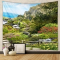 Dettaglio di un arazzo naturale con fiori vivaci e paesaggio montano per decorazione casa - GT105021-Sentiero Paesaggistico / 73*95CM (Tessuto Spazzolato)