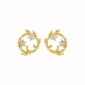 Elegant gold S925 silver leaf earrings featuring zircon stones on a white background - 925 Silver / 18K Gold Color (With Silver Backs)