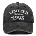 Detail of LIMITED EDITION 1993 embroidery on vintage washed black cotton baseball cap - 1993