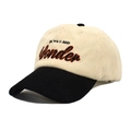 Zweifarbige Cord-Baseballcap mit 'BE WILD AND Wonder' Stickerei in Creme und Schwarz - M (56-58cm) / Beige/Schwarz