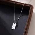 Minimalist S925 silver rectangle necklace with engraved letter G on box chain - Letter G / Silver