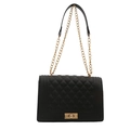 Classic black quilted crossbody bag with golden chain strap and metallic square lock - Black