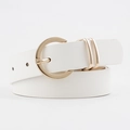 Ceinture minimaliste blanche pour femmes en similicuir avec boucle ardillon ronde dorée - Blanc