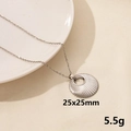 Retro hollow circular sunburst pendant necklace in silver stainless steel finish - Round Sunburst Texture (S1578-S+N22-S)