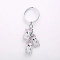 Cute white bulldog enamel keychain with three metal pendants for bags and car keys - Bull Terrier Triple