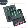 Golden flower-shaped stainless steel long handle spoons set in a premium gift box - 4Pcs Set / Iridescent [Green Box]