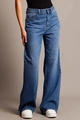 Detailansicht der hohen Taille und der weit geschnittenen blauen Denim-Hose für Damen - 2XL / Blau
