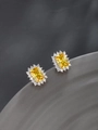 Macro shot of rectangular yellow gem earrings with halo diamond set in silver - 1.1x0.9cm / White Gold Plated - Yellow