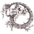 Spilla drago vintage in argento con pietre preziose grigie e perla grigia - Dragone Cinese Argento Antico