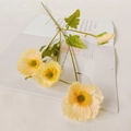 Artificial poppy silk flower branch with three blooming yellow petals and one bud - Champagne