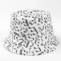Détail d'un bob en toile blanche avec des notes de musique noires et un motif partition - M(56-58cm) / Notes de Musique Blanc Noir (25#)