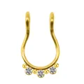 Macro shot of gold-plated U-shaped faux nose ring with three white cubic zirconia stones - 2# Gold