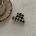 French checkerboard hair claw clip shown with vintage coffee cup on textured background - Ghost Hand Claw / Checkered
