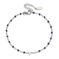 Minimalist stainless steel bracelet with dark blue beads and a horizontal cross pendant - Dark Blue (Silver Chain)