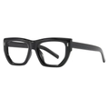 Retro black acetate eyeglasses frame featuring distinct silver metal arrow rivets - Bright Black