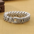 Bracciale da uomo a catena cubana in acciaio inossidabile vintage con incisioni argento - 21cm / Argento Antico