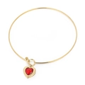 Gold stainless steel neckwire featuring a polished red heart crystal stone pendant - Gold Red Heart Style (KN233248-Z)