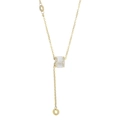 Collana a Y in acciaio al titanio dorato con pendente a cilindro in ceramica bianca e cristalli - Stile Cilindrico Oro-Bianco (KN226559-KLWZ)