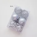 6pcs silver Christmas ball ornaments set with glitter patterns in clear gift box - 6cm Silver