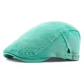 Béret en denim délavé vert menthe avec boucle métallique réglable et texture de coton doux - Réglable / Bleu lac