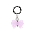 Close-up of pink bow keychain with black ring and transparent iridescent beads - Pink Bow/Black Ring