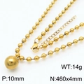 Golden stainless steel bead necklace with a 10mm pendant and 460mm ball chain - 10mm Gold Necklace (KN234405-Z)