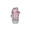 Pink cactus enamel pin badge with red eyes and white polka dot pot variant - Pink Cactus with Flower (C2016-7)