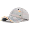 Light blue washed denim baseball cap with distressed rips and rainbow colored stitching - Color 1 (Light Blue Rainbow)