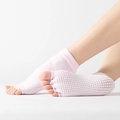 Pink toeless five-toe yoga socks with white silicone anti-slip grips on knit fabric - One Size / Open Toe-Solid Light Pink