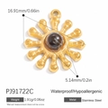 Gold-plated stainless steel sun pendant with brown agate stone inlay for DIY jewelry - Brown Gemstone Sun Ray Style (PJ91722C)