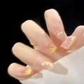 Faux ongles citrons frais avec dégradé orange-rose et motifs peints à la main - Style Fruit Citron Frais (Y-75) / Type à Colle