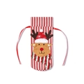 Sac à vin de Noël rayé avec motif renne 3D et cordon de serrage rouge élégant - Élan