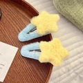 Cute fuzzy plush star hair clips in yellow and blue colors for winter hairstyles - Star BB Clip / Yellow