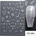Adesivi per unghie argentati Halloween con motivi di stelle e lune per manicure - Stella Luna Sole Stella Argento (STZ-X003S)