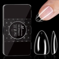 Set of 600 clear sculpted almond medium press-on nail tips in 14 sizes with storage box - 01 Almond Shape (600PCS/14 Sizes)