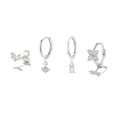 Silver geometric marquise flower zircon earrings set of 4 pieces on white background - Silver Zircon Pendant 4-Piece Earring Set (#50)