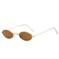 Retro oval sunglasses with thin gold metal frame and brown tinted lenses in 90s style - Gold Frame Tea Lens