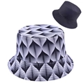 Detail view of double-sided bucket hat with leaf print patterns and solid black cotton fabric - One Size (54-60cm) / Black (Leaf Print/Solid Black Reversible)