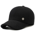 Herren Winter-Baseballkappe aus schwarzem Wollgemisch mit Fleecefutter und Metalldetail - Verstellbar / Schwarz